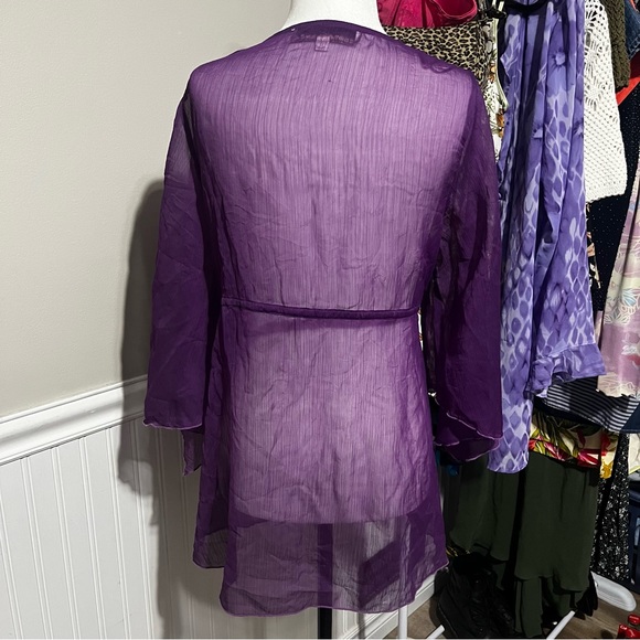 Costa Blanca Y2K Sheer Purple & Gold Kaftan Style Top - Picture 2 of 3